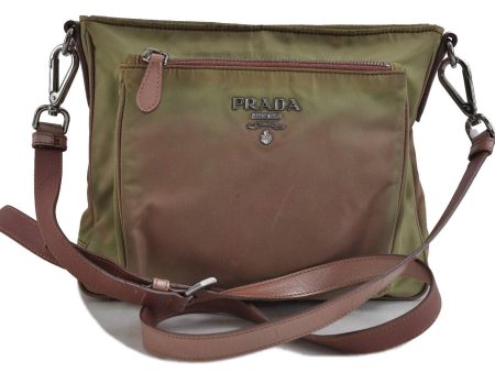 Authentic PRADA Nylon Leather Shoulder Cross Body Bag Khaki Light Purple 1940D Sale