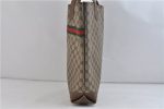 Authentic GUCCI Web Sherry Line Shoulder Tote Bag PVC Leather Brown 9708C Fashion