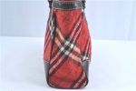 Authentic BURBERRY BLUE LABEL Check Hand Tote Bag Wool Leather Red H9499 Supply