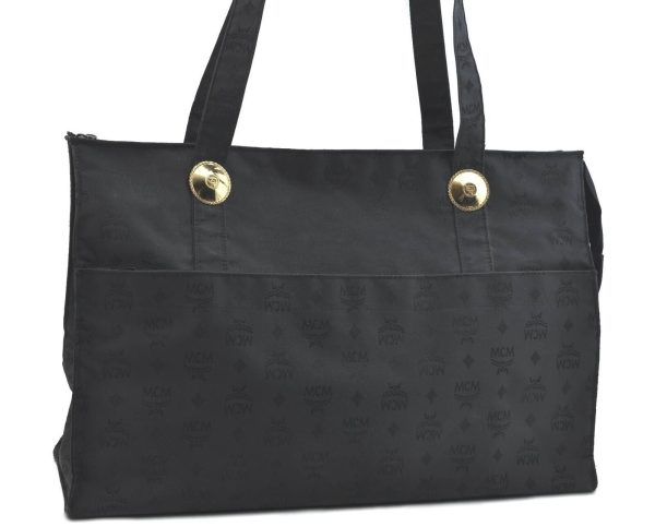 Authentic MCM Nylon Vintage Shoulder Tote Bag Black H3871 Supply