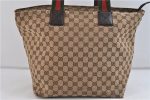 Authentic GUCCI Web Sherry Line Tote Bag GG Canvas Leather 131231 Brown 9719C Sale