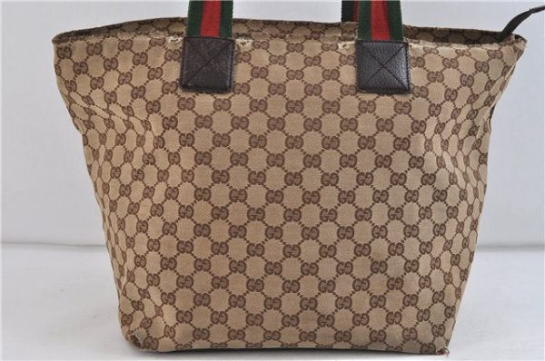 Authentic GUCCI Web Sherry Line Tote Bag GG Canvas Leather 131231 Brown 9719C Sale