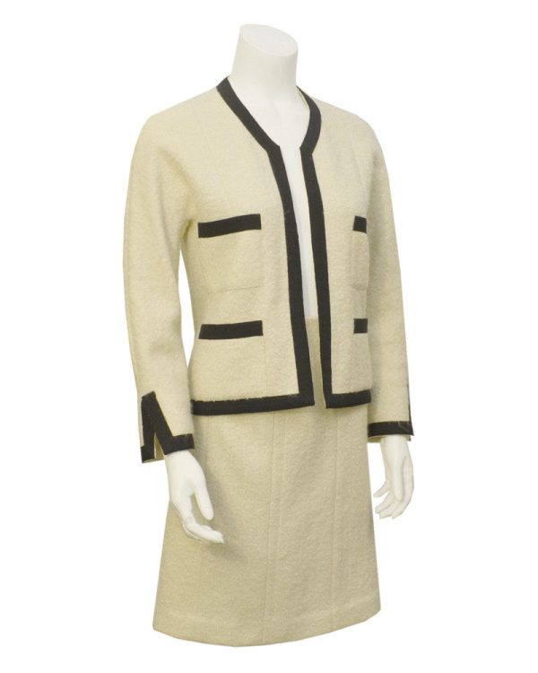 Cream Boucle Haute Couture Jacket and Skirt from 1986 1987 Cheap