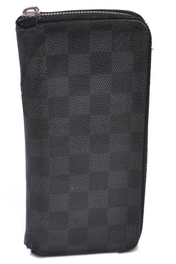 Authentic LOUIS VUITTON Damier Graphite Zippy Wallet Vertical N63095 Junk H4271 For Discount