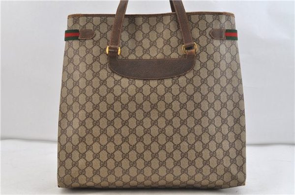 Auth GUCCI Web Sherry Line Shoulder Shoulder Tote Bag GG PVC Leather Brown 1968D Online now