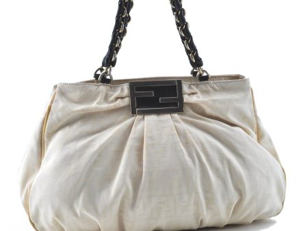 Auth FENDI Zucca Mamma Baguette Chain Shoulder Bag Nylon Leather Ivory E5436 Hot on Sale