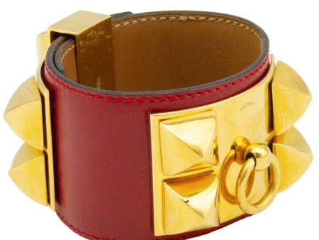 Red Leather Collier de Chien Bracelet Cuff Hot on Sale