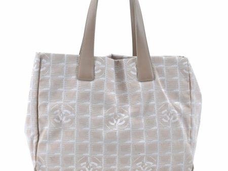 Authentic CHANEL New Travel Line Shoulder Tote Bag Nylon Leather Beige G0132 For Sale