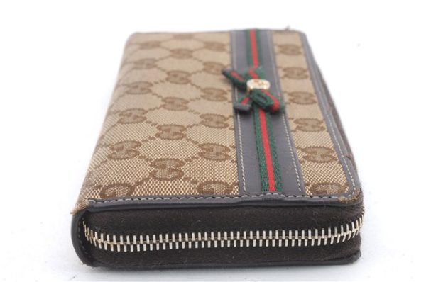 Auth GUCCI Web Sherry Line Mayfair Wallet GG Canvas Leather 257003 Brown 1430D Discount