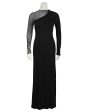 Black Gown with Illusion Beaded Sleeve For Cheap