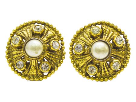 Gold pearl and rhinestone earrings Discount