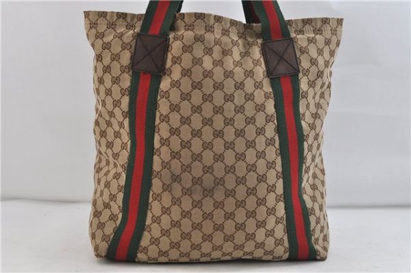 GUCCI Web Sherry Line Shoulder Tote Bag GG Canvas Leather 189669 Brown 1517D Sale