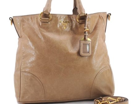 Authentic PRADA 2Way Shoulder Tote Hand Bag Leather Beige 1456D on Sale