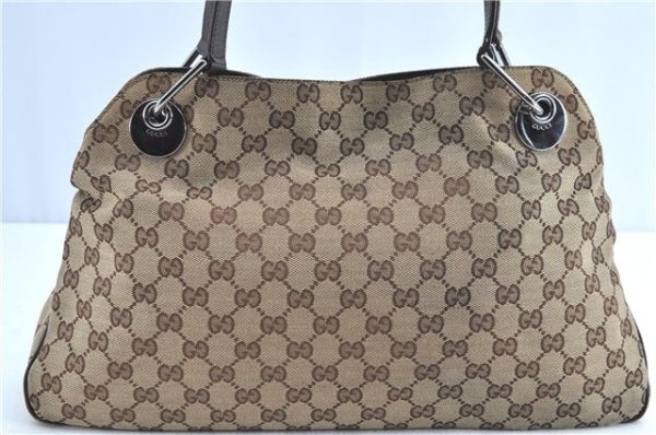 Authentic GUCCI Eclipse Shoulder Tote Bag GG Canvas Leather 121023 Brown H9026 Discount