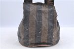 Authentic FENDI Pequin Hand Tote Bag Nylon Leather Brown Black H9110 Fashion