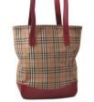 Authentic BURBERRY Nova Check Canvas Leather Shoulder Tote Bag Beige Red 1412D Cheap