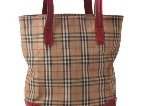 Authentic BURBERRY Nova Check Canvas Leather Shoulder Tote Bag Beige Red 1412D Cheap