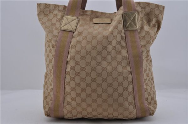 Authentic GUCCI Vintage Shoulder Tote Bag GG Canvas Leather 189669 Beige 1921D For Discount