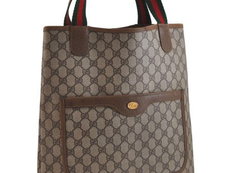 Authentic GUCCI Web Sherry Line Shoulder Tote Bag GG PVC Leather Brown 2348D Supply