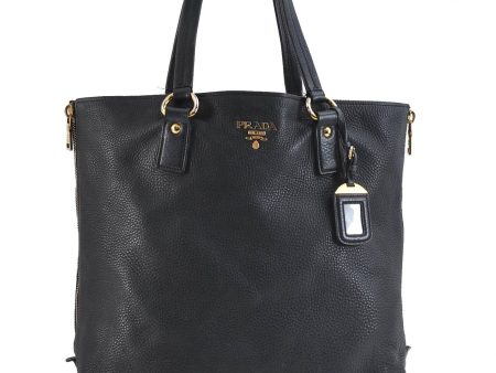 Authentic PRADA Leather Shoulder Tote Bag Black 1193D Fashion