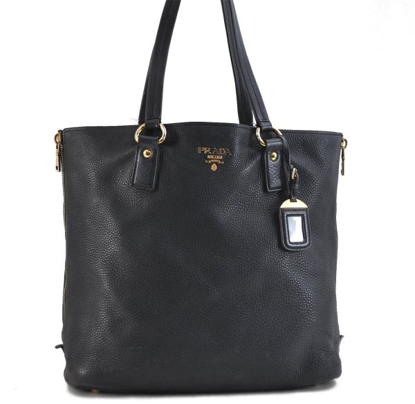 Authentic PRADA Leather Shoulder Tote Bag Black 1193D Fashion