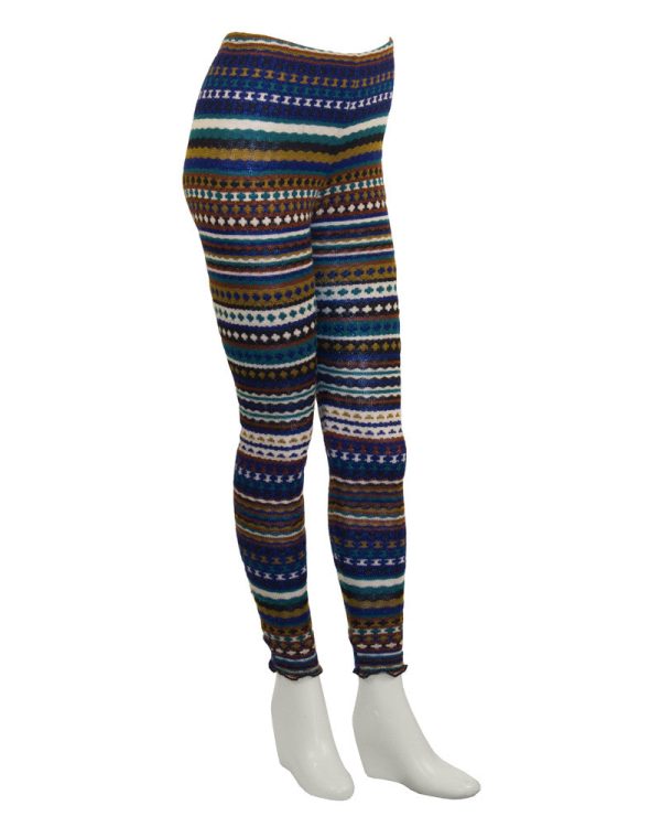 Blue and Olive Knit Striped Legging Fashion