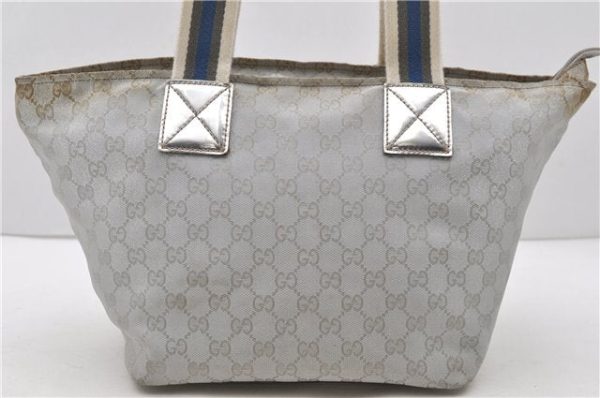 Authentic GUCCI Shoulder Tote Bag Purse GG Canvas Leather 131230 Silver 2079D Sale