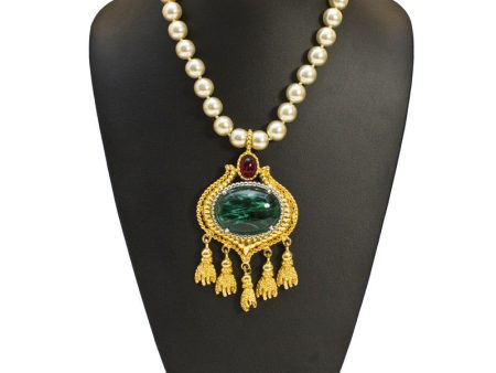 Faux Pearl and Cabochon Emerald Necklace Sale