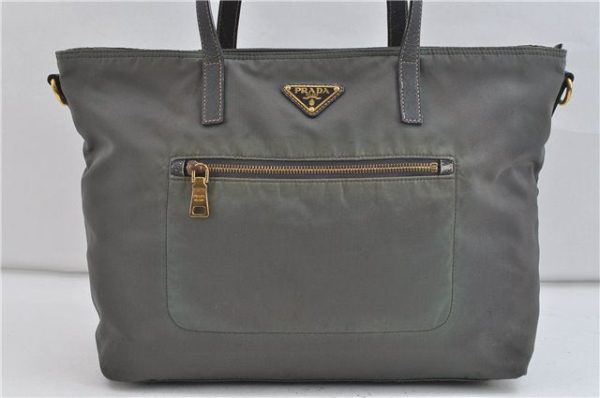 PRADA Vela Colour Nylon Leather Shoulder Tote Bag BR4842 Green Khaki Gray 2351D Online Sale