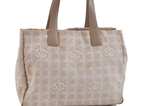 Authentic CHANEL New Travel Line Shoulder Tote Bag Nylon Leather Beige 9220B Discount