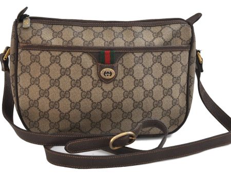 Auth GUCCI Web Sherry Line Shoulder Cross Body Bag GG PVC Leather Brown 9922C on Sale