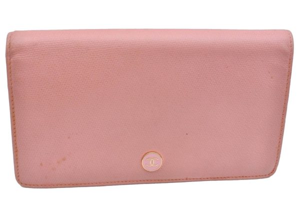 Authentic CHANEL Calf Skin CoCo Button Long Wallet Pink H5511 on Sale