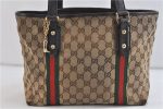 Auth GUCCI Web Sherry Line Shoulder Tote Bag Canvas Leather 137396 Brown 0266D For Cheap