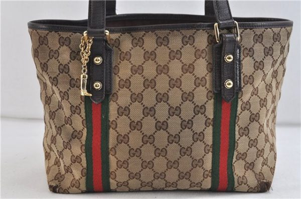 Auth GUCCI Web Sherry Line Shoulder Tote Bag Canvas Leather 137396 Brown 0266D For Cheap