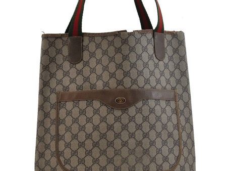 Authentic GUCCI Web Sherry Line Shoulder Tote Bag GG PVC Leather Brown 2110D Online