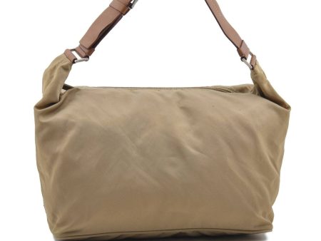 Authentic PRADA Nylon Leather Shoulder Hand Bag Purse Beige Brown 7417B Cheap