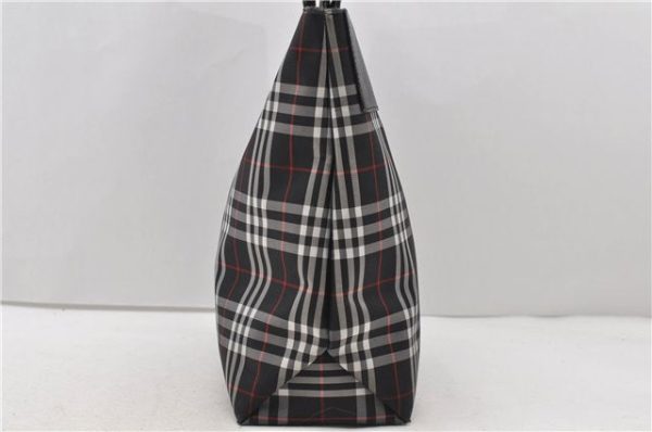 Authentic BURBERRY Check Shoulder Tote Bag Nylon Leather Black 0394D For Sale