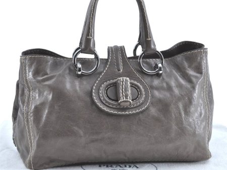 Authentic PRADA Leather Hand Tote Gray H9385 Online