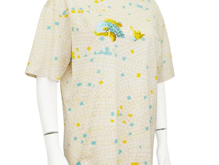 Cream Silk Cotton Bland Mosaic Tile Fish T-Shirt Fashion