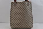 Authentic GUCCI Web Sherry Line Shoulder Tote Bag GG PVC Leather Brown 2110D Online