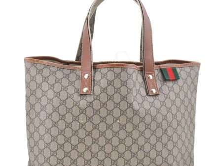 Auth GUCCI Web Sherry Line Shoulder Tote Bag GG PVC Leather 211134 Brown J0049 Online now