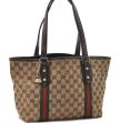 Auth GUCCI Web Sherry Line Shoulder Tote Bag Canvas Leather 137396 Brown 9966C Hot on Sale