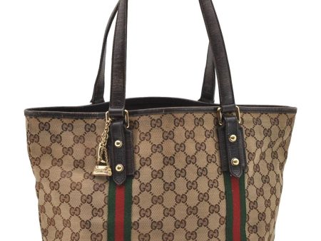 Auth GUCCI Web Sherry Line Shoulder Tote Bag Canvas Leather 137396 Brown 9966C Hot on Sale