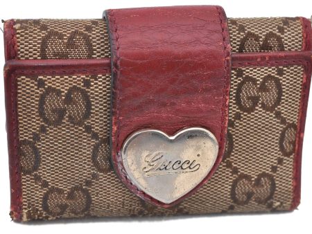 Auth GUCCI Heart Motif 6 Key Case Holder GG Canvas Leather 203551 Brown H4685 Online Hot Sale