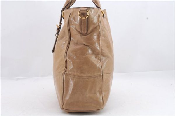 Authentic PRADA 2Way Shoulder Tote Hand Bag Leather Beige 1456D on Sale