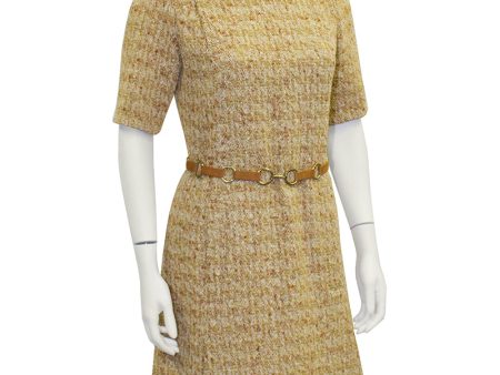 Tan Mod Tweed Dress With  Suede Link Belt Discount