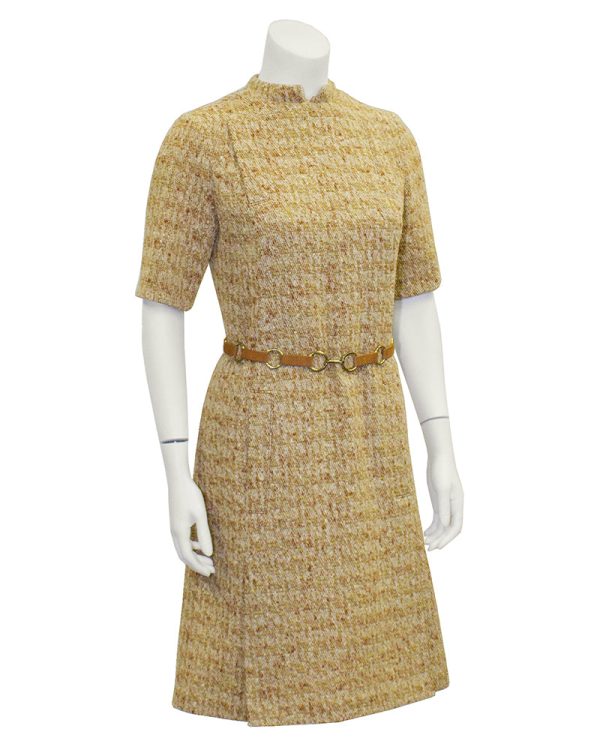 Tan Mod Tweed Dress With  Suede Link Belt Discount