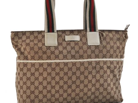 Authentic GUCCI Sherry Line Shouolder Tote Bag Canvas Leather 155524 Brown 9967C For Cheap