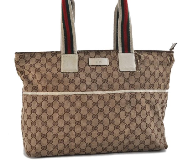 Authentic GUCCI Sherry Line Shouolder Tote Bag Canvas Leather 155524 Brown 9967C For Cheap