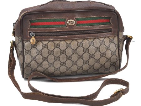 Auth GUCCI Web Sherry Line Shoulder Cross Bag GG PVC Leather Brown Junk H9359 Online